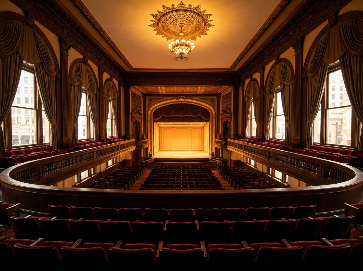 An empty, historic-style theater in Orlando, ready for a performance.