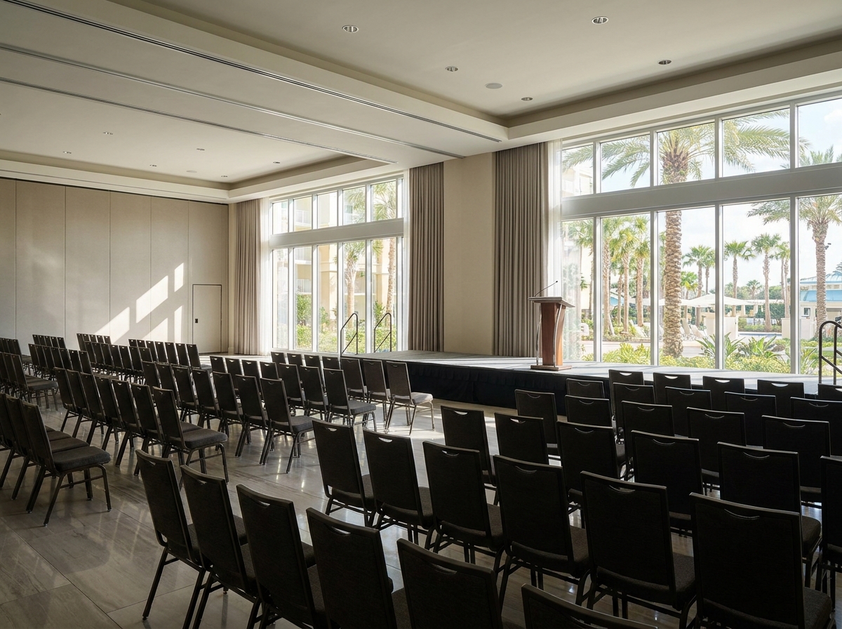 A professional conference room in Orlando set for a business event.