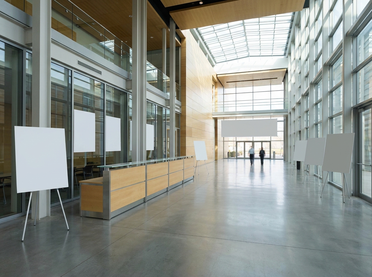 The registration area for a professional networking event in a modern Orlando venue.