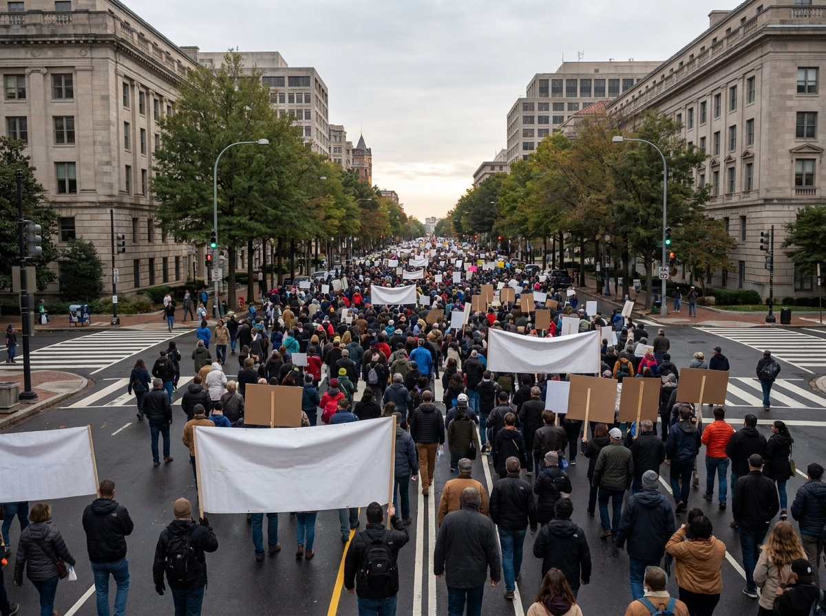 A crowd of supporters marching in a rally for an other party event.