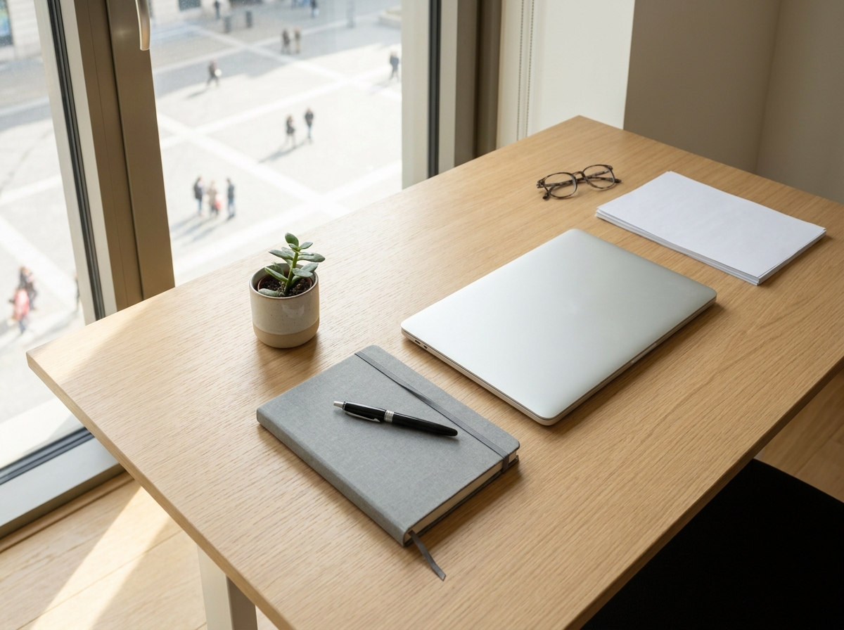 A desk with a laptop and notebook, representing the planning of an other party event.