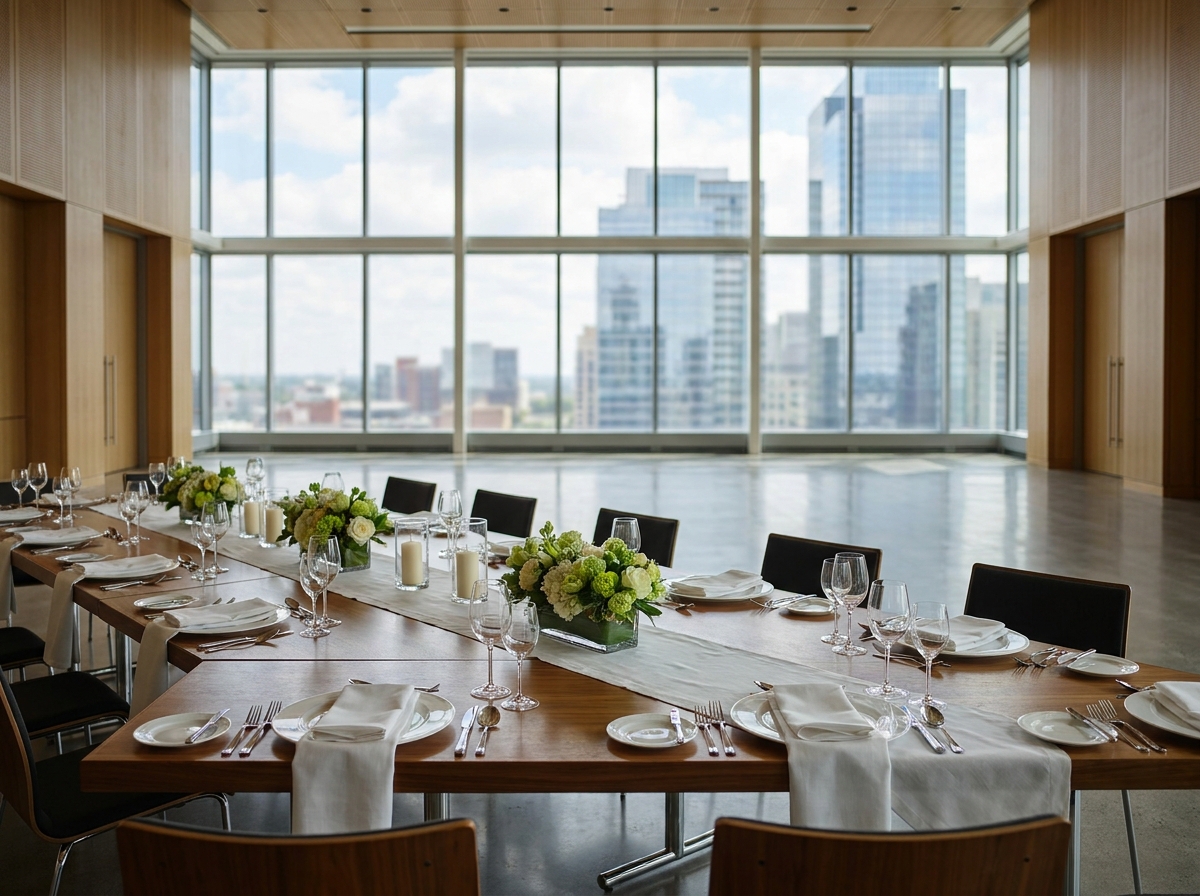 Tables set for a corporate event or conference in Ottawa.