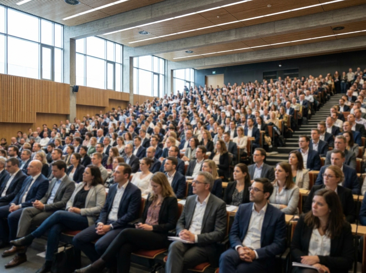 A large, professional audience seated at a conference for a panel discussion.