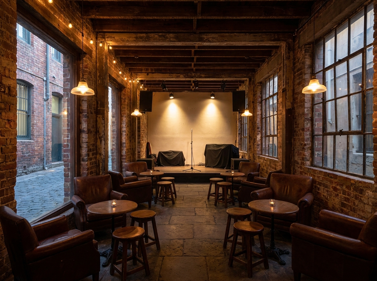 An intimate venue in a Perth laneway set up for an event.