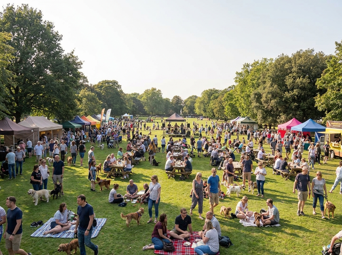 A sunny day at a pets and animals festival in a park.