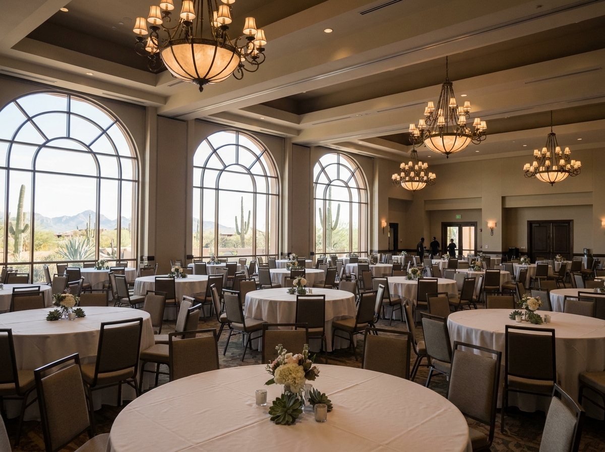 A Phoenix-area ballroom prepared for a conference or gala.