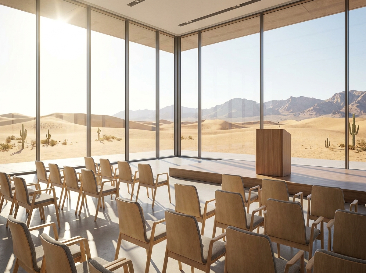 A modern conference room in Phoenix set for a professional event.