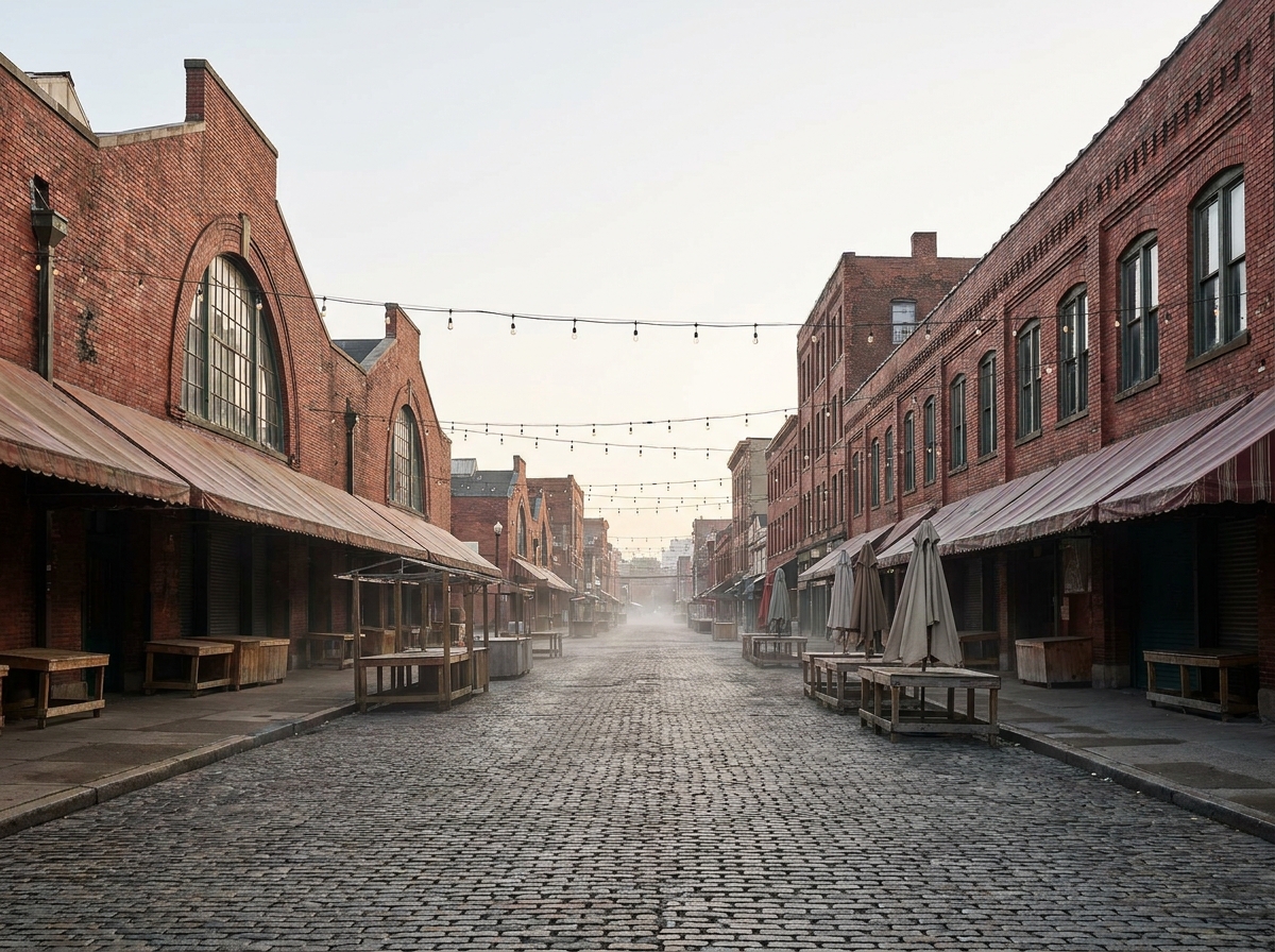 A street in Pittsburgh's Strip District set up for a food and drink festival.