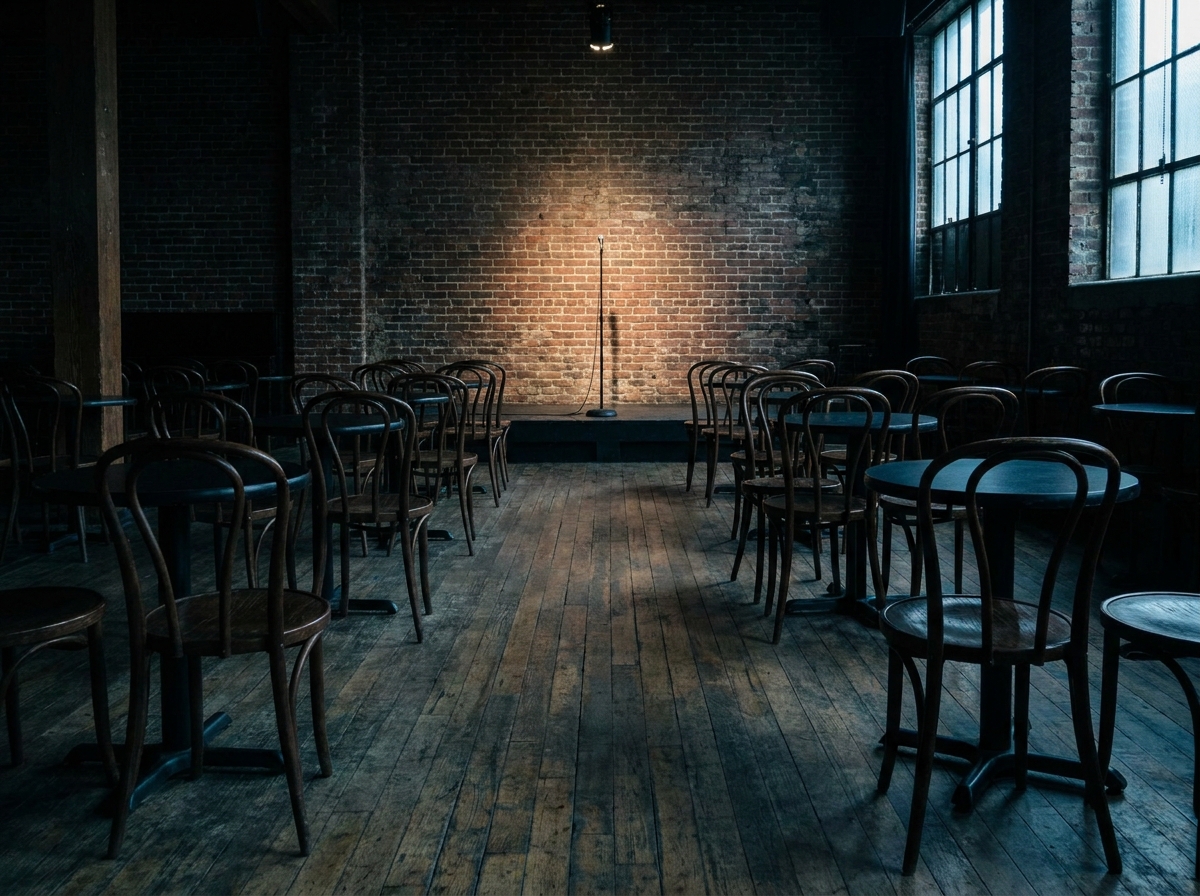 The interior of a Providence comedy club before a show.