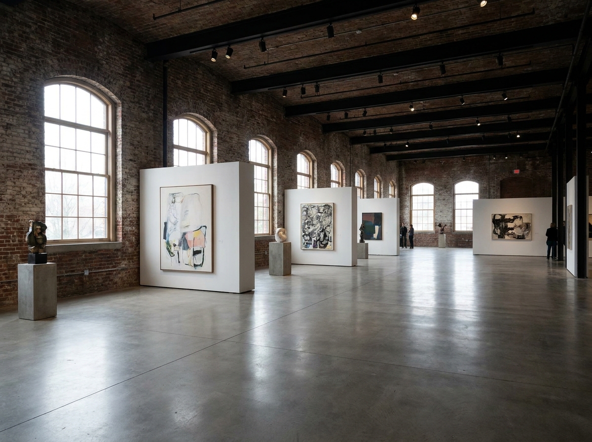An empty art gallery in Providence ready for an event.