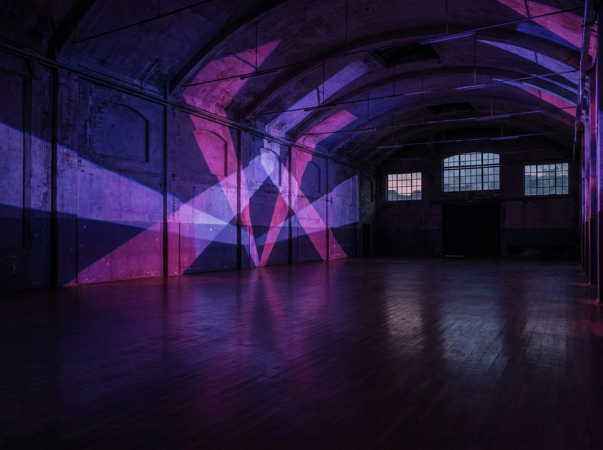Vibrant light projections for a psychedelic event setup.