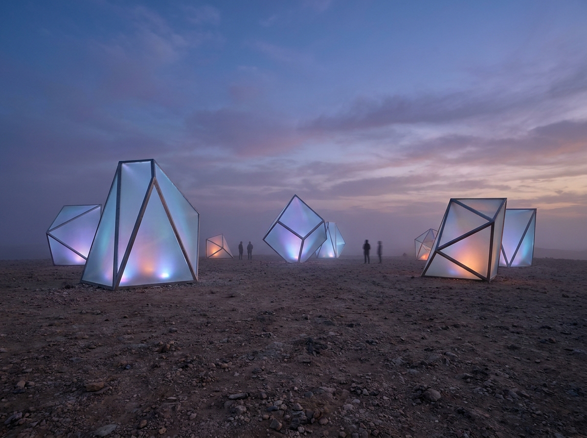 An outdoor art installation at a psychedelic event.