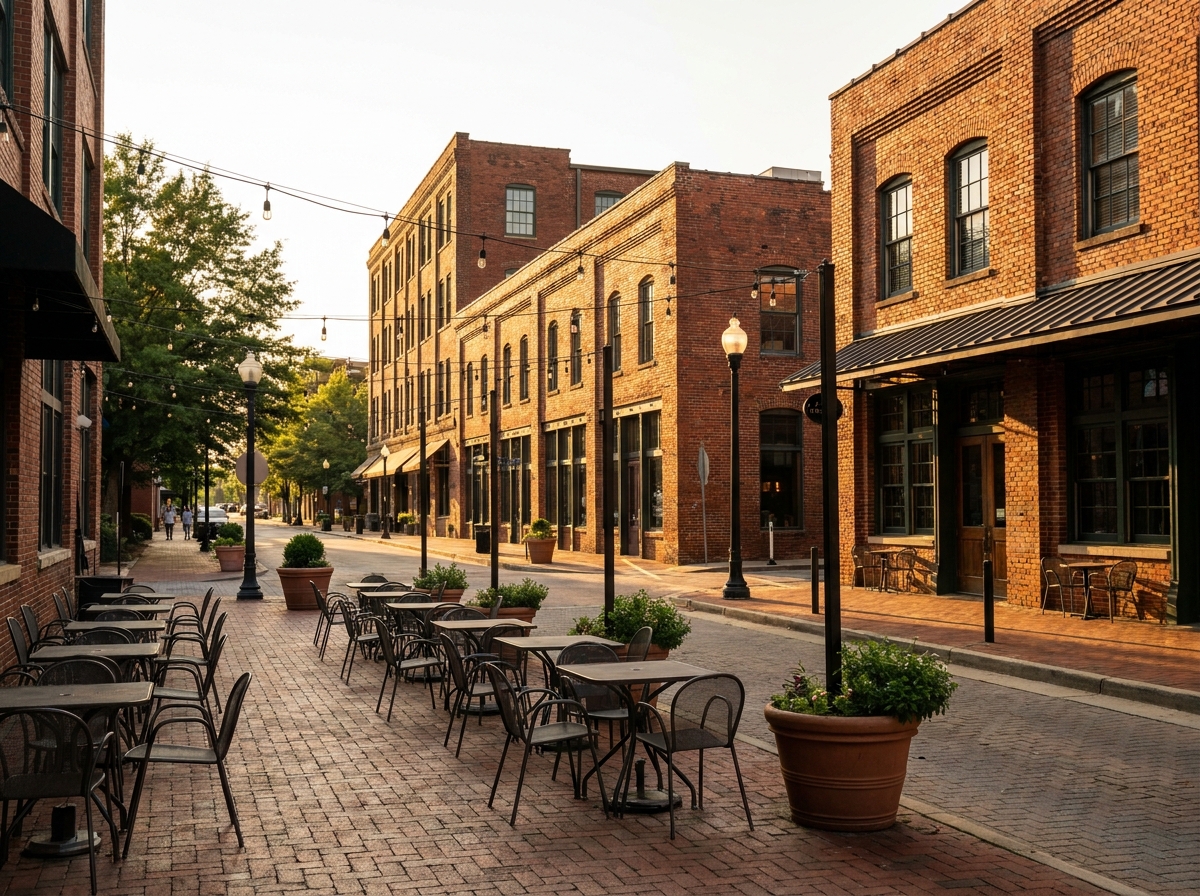 An empty street in Raleigh's Warehouse District, a popular area for local events.