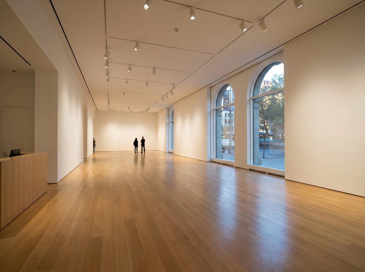 An empty art gallery in Raleigh, ready for an event.