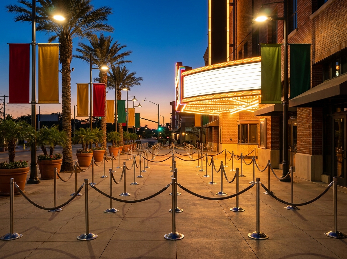 The organized entrance to a music venue prepared for a reggae event.