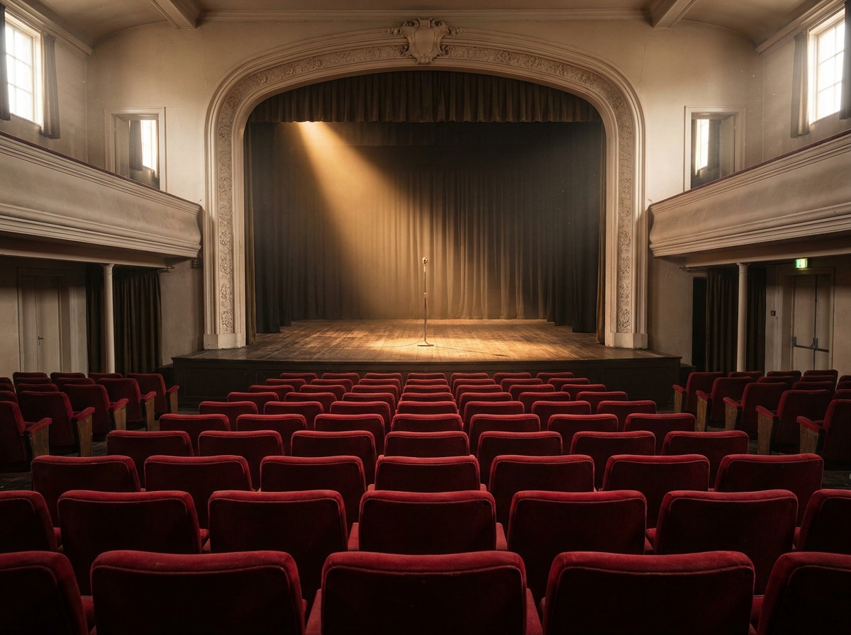 An empty theatre in Regina, set for a performance.