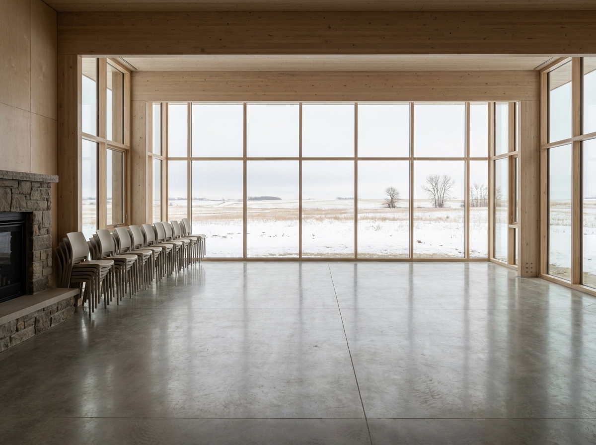 An empty community hall in Regina ready for a winter event.