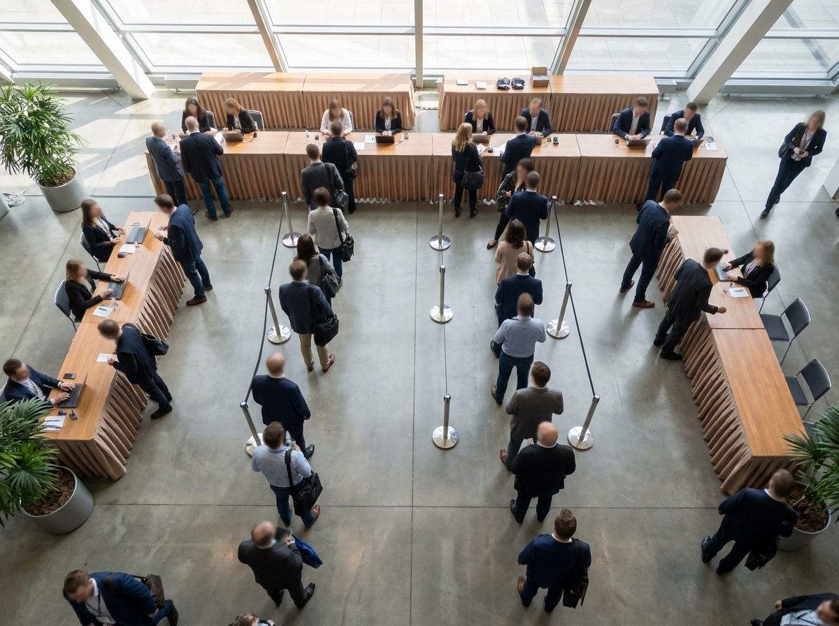 An efficient check-in area at a large religious summit.