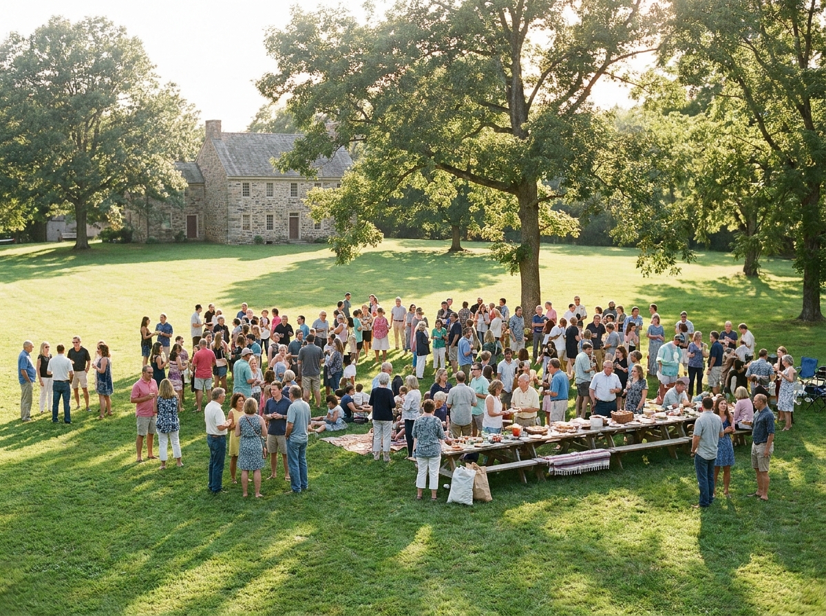 An organized check-in area at a class reunion, showing a smooth registration process.