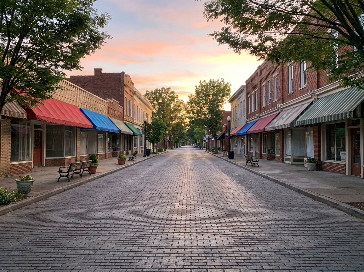 A quiet street in a Richmond commercial district, ideal for local events.