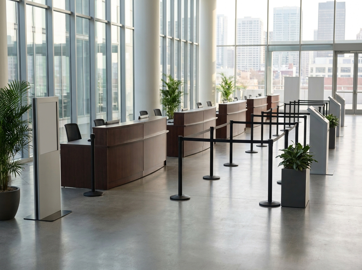 An organized check-in area at a professional robotics event.