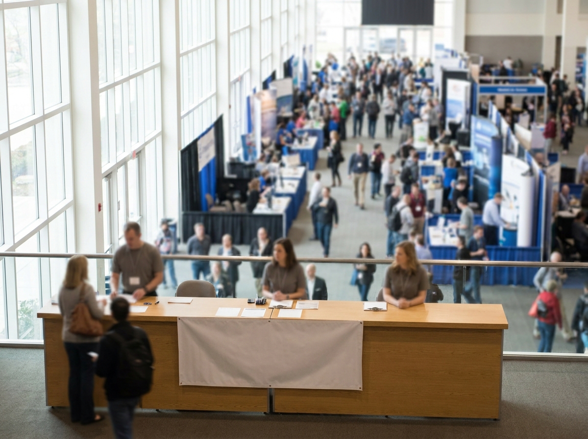 The registration and check-in area at a technology event.
