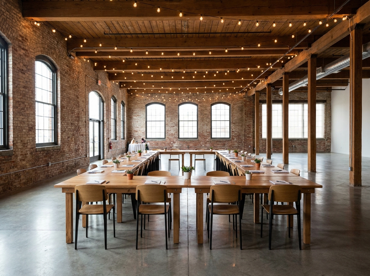 A modern Rochester event space set up for a class or workshop.
