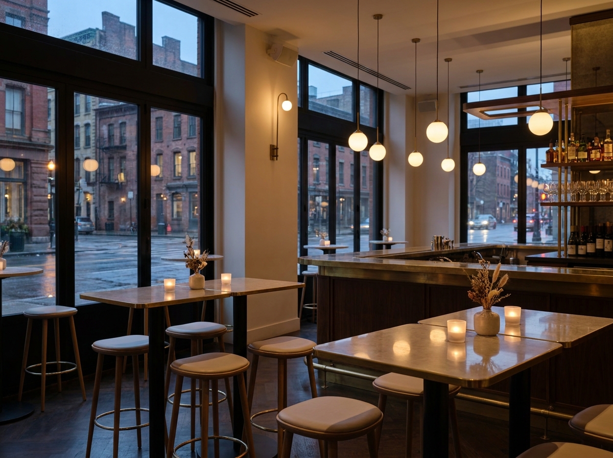 An upscale bar ready for a networking mixer in Rochester.