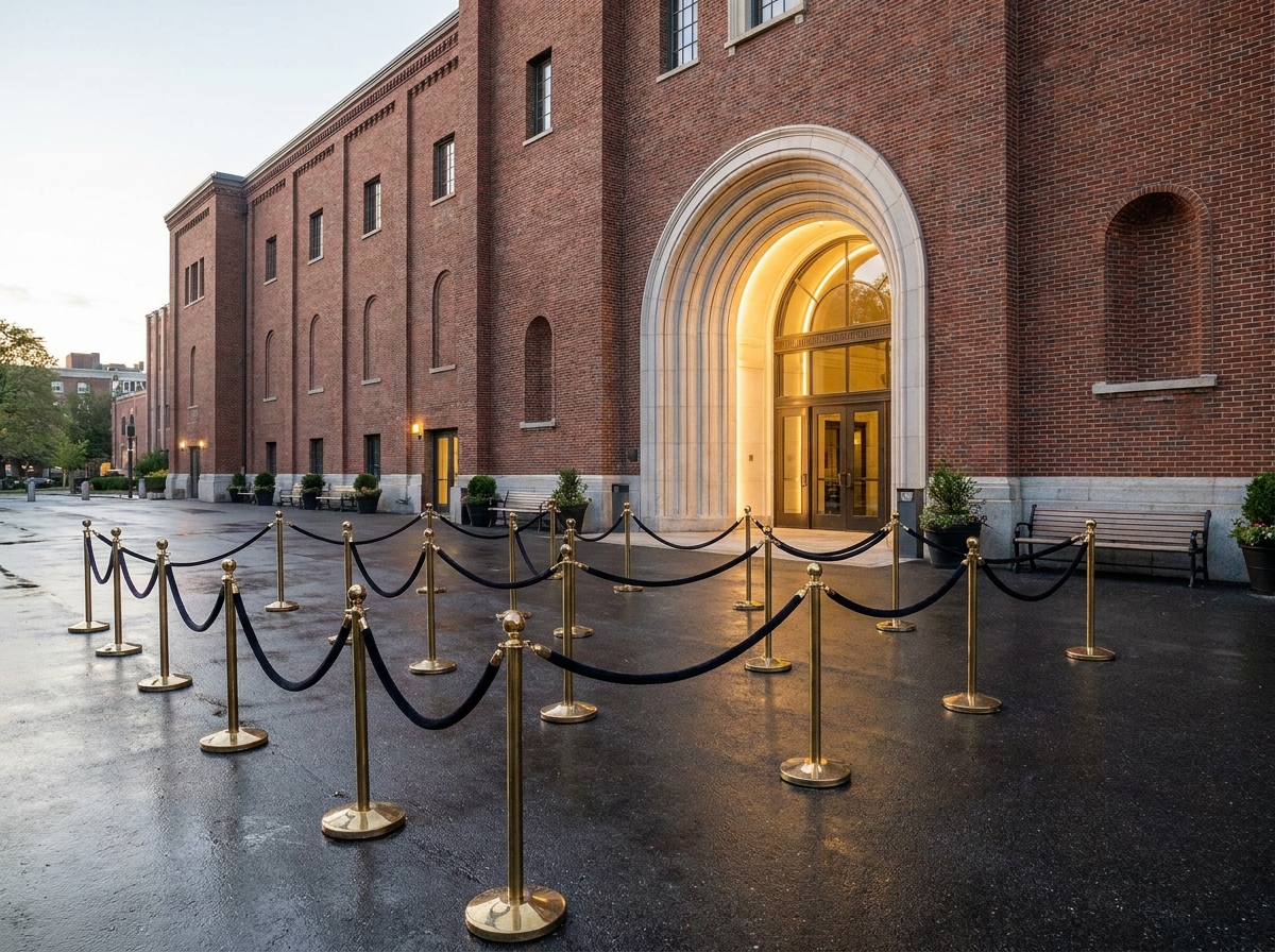 The organized entrance to a music venue, ready for rock event check-in.