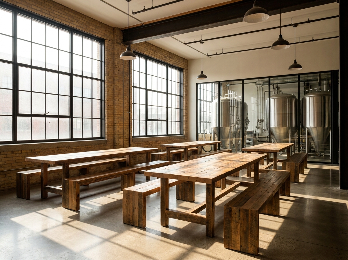 A modern, empty brewery taproom in Saint Paul, a popular venue for local events.