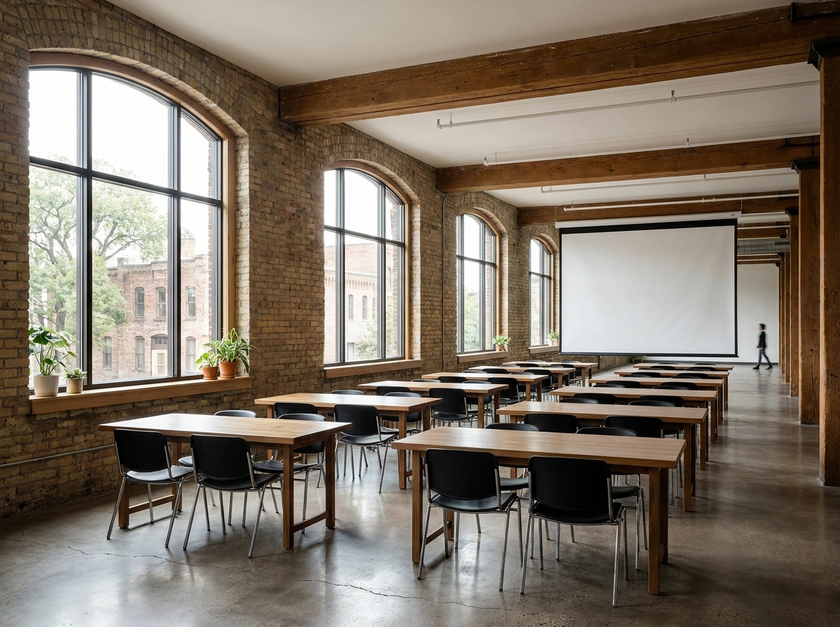A professional workshop space in Saint Paul set up for a class or corporate event.