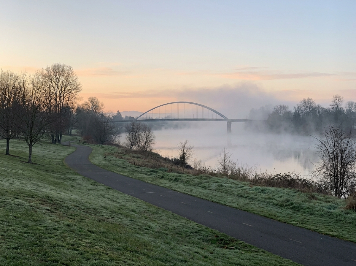 The Willamette River and riverfront park in Salem, OR, a popular location for local events.