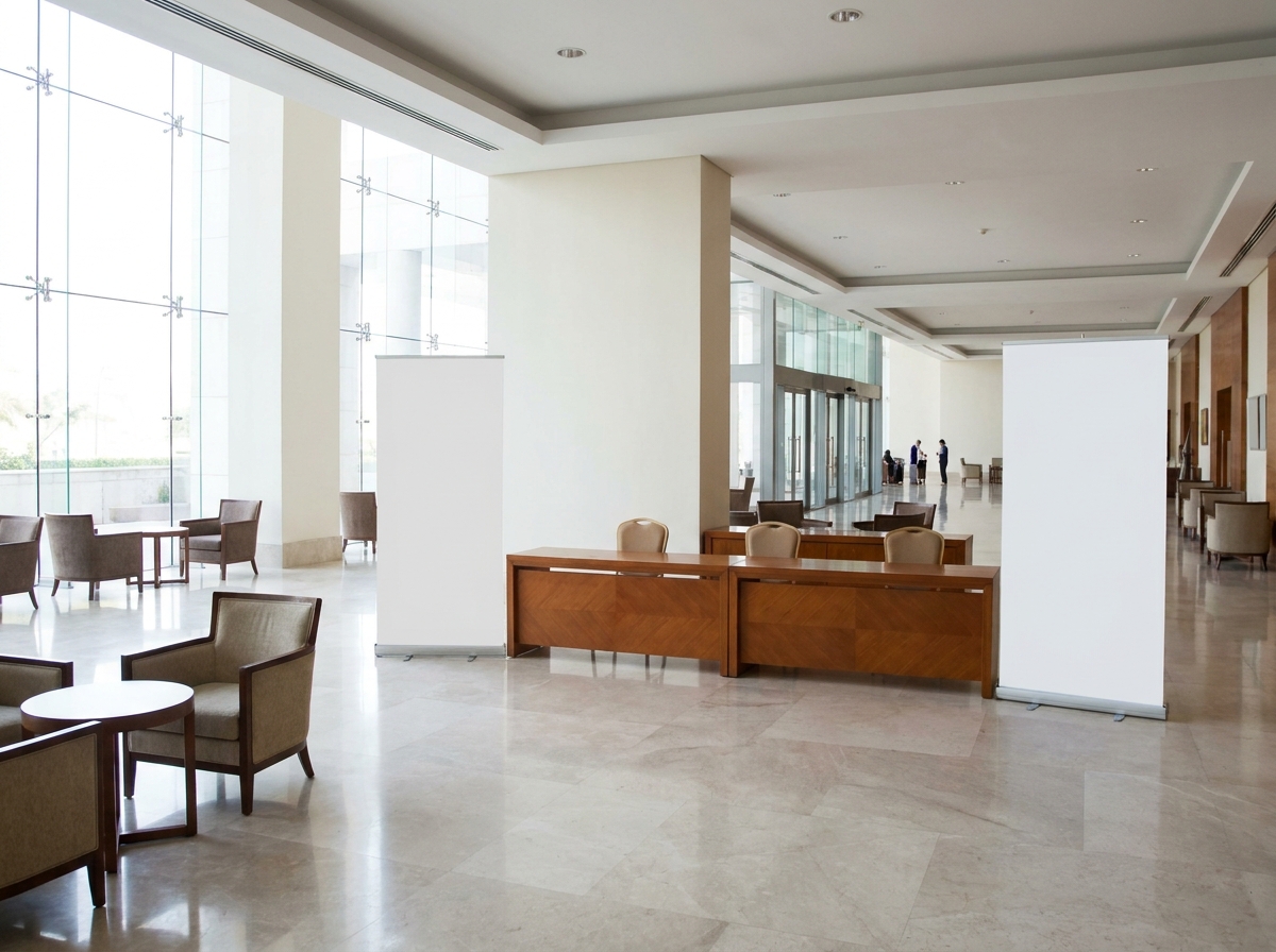 An empty registration area for a business event in Salem.