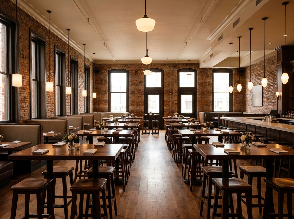 Elegant restaurant interior set for a networking mixer in San Antonio.
