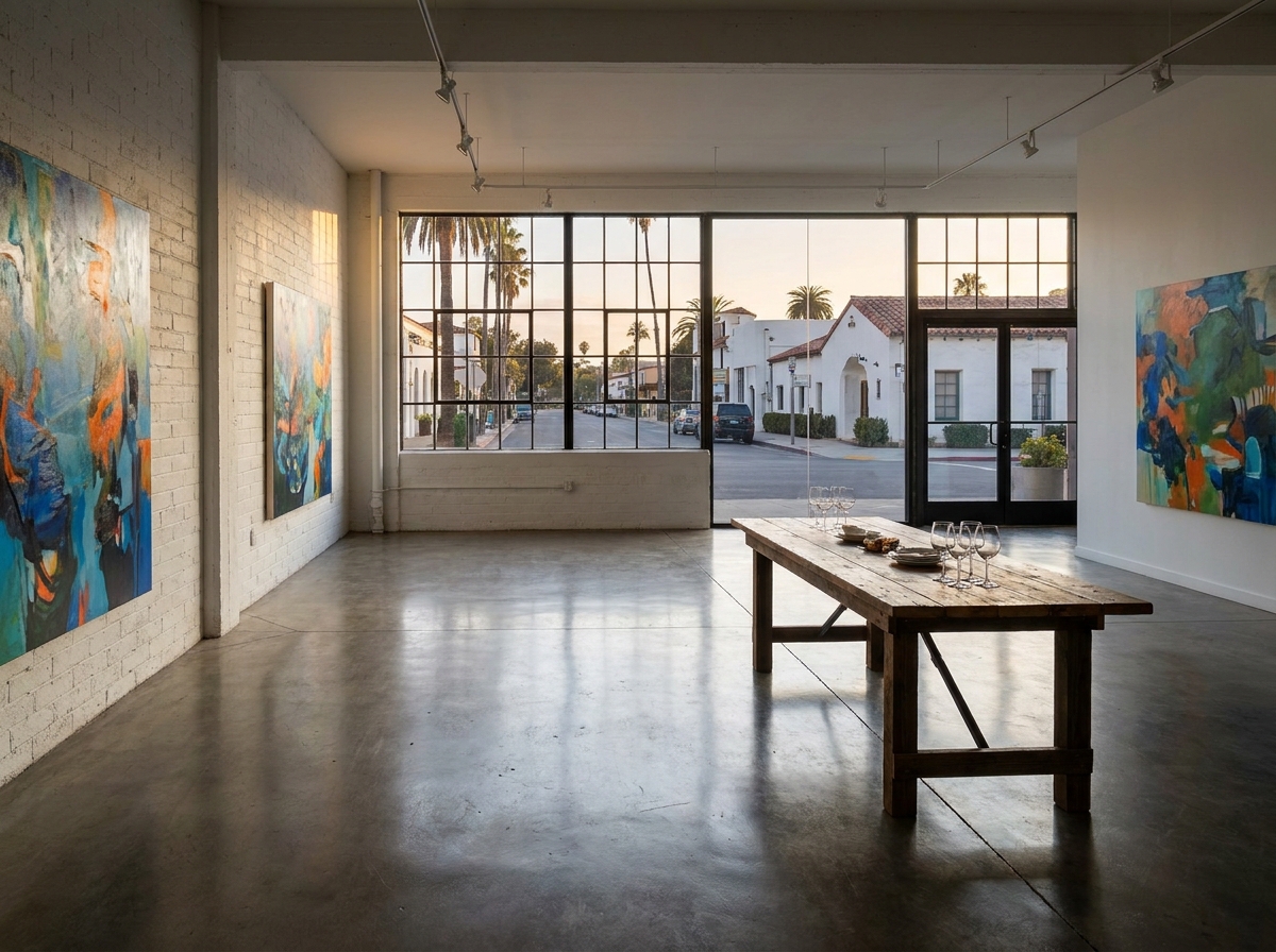 An art gallery in Santa Barbara set up for an event, promoted using event marketing tools.