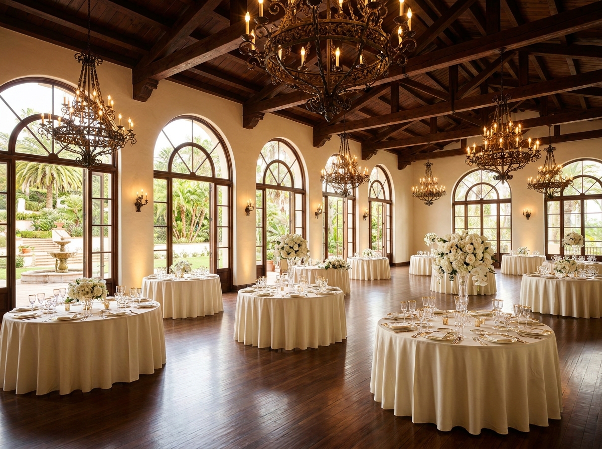 A ballroom in Santa Barbara set for a large event, managed with an all-in-one ticketing platform.
