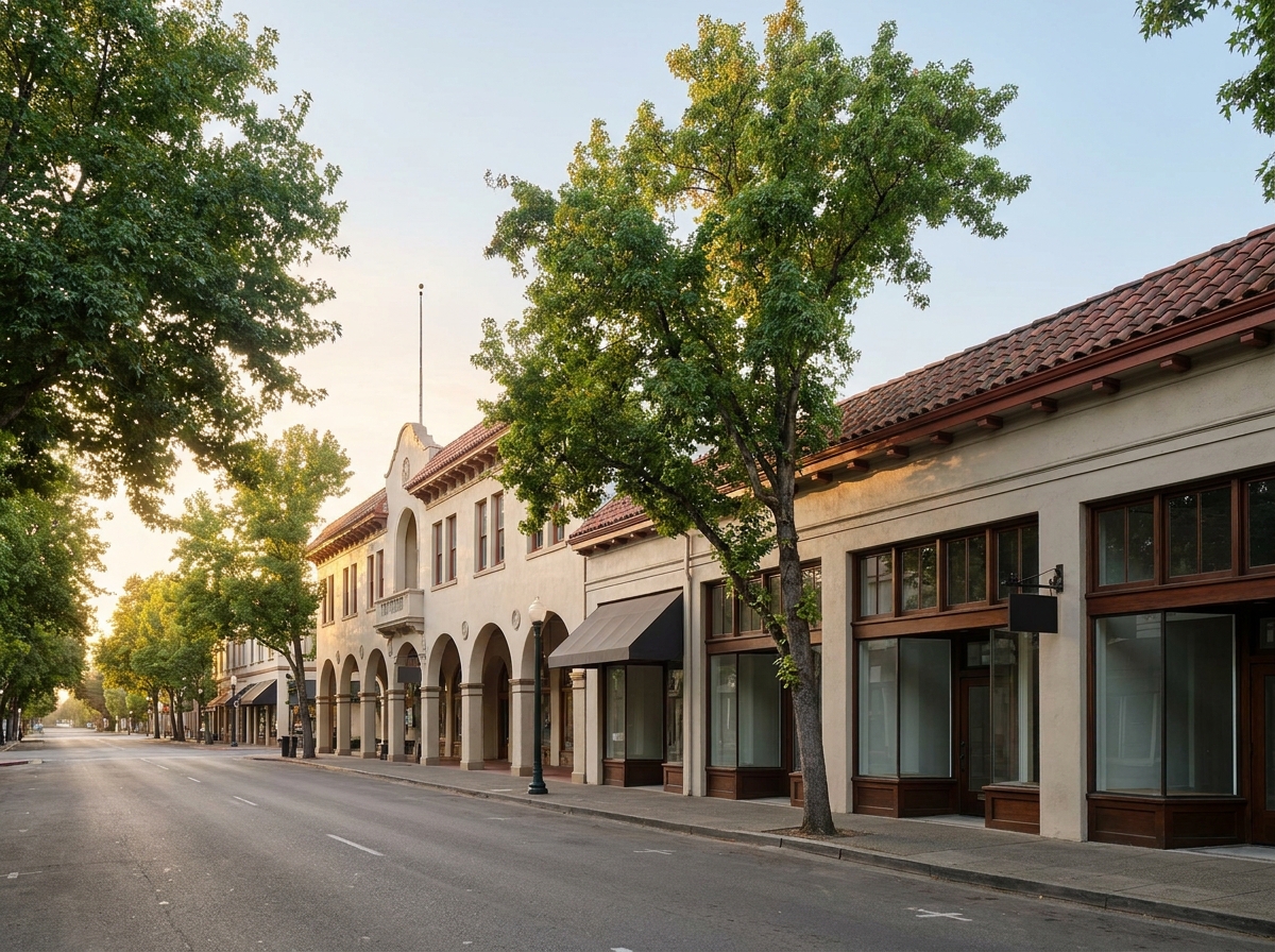 An empty street in a historic Santa Rosa district, ideal for community events.