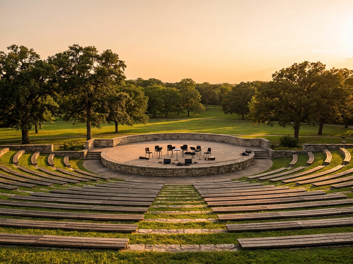 An outdoor amphitheater in Santa Rosa set up for a ticketed performance.