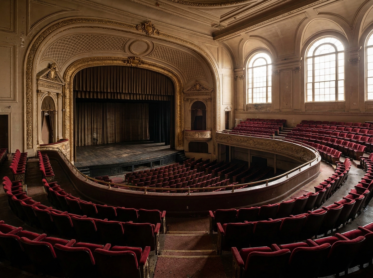 An empty, classic theatre in Saskatoon before the start of a show.