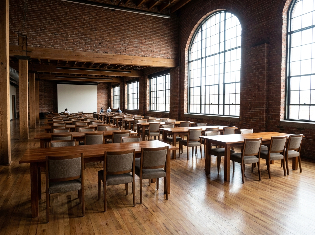A historic brick venue in Spokane prepared for a business event.