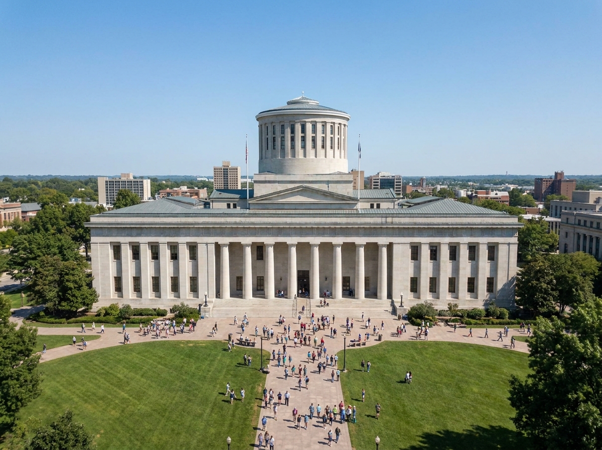Exterior of a grand state government building, suitable for hosting official events.
