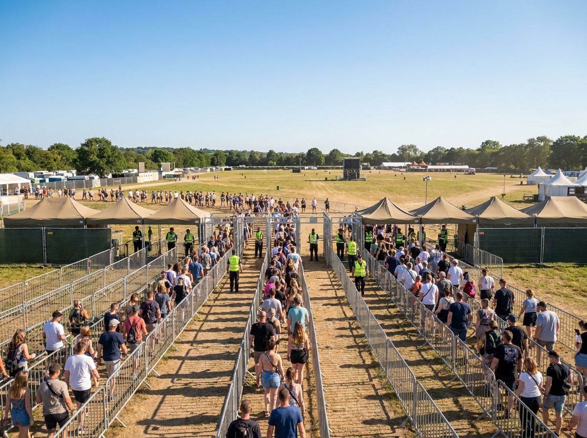 Efficient and organized entry gates at a large state event venue.