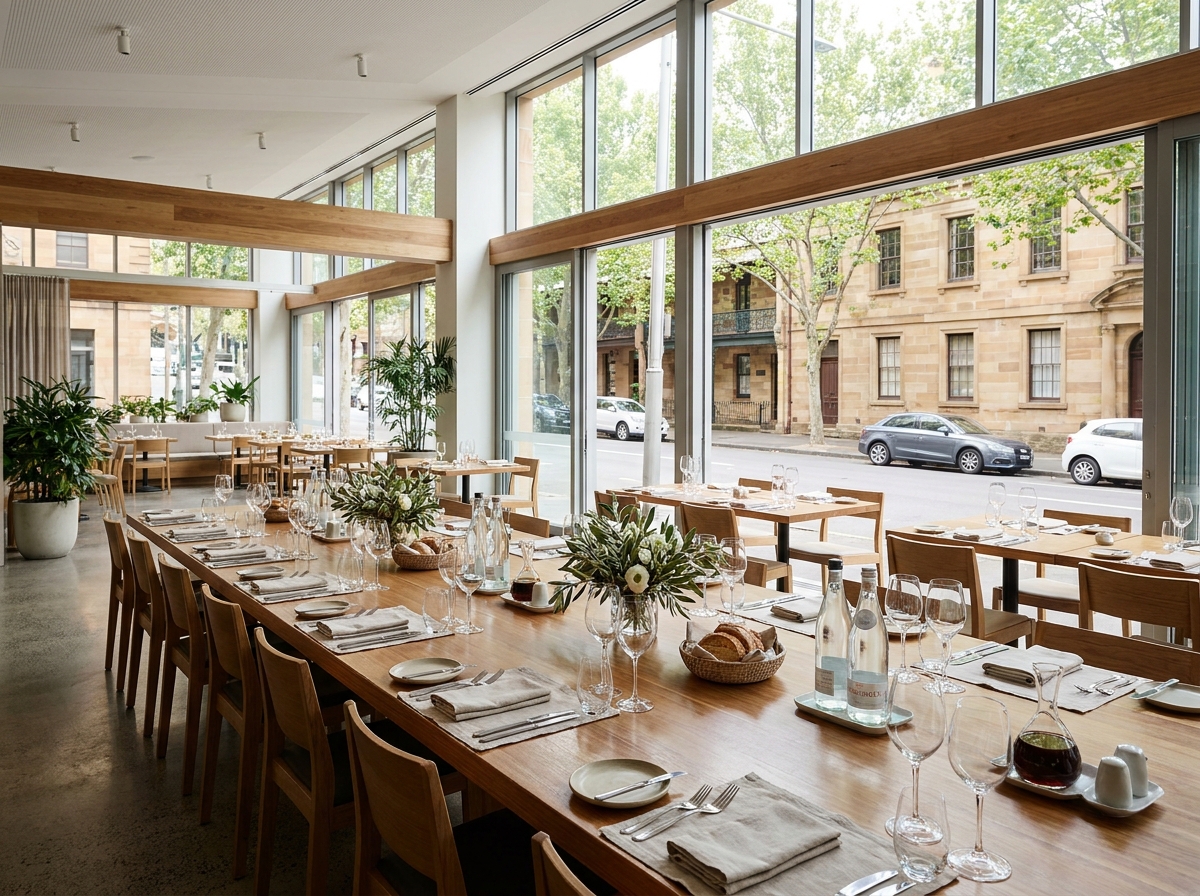 A beautifully set table in a Sydney restaurant for a food event.