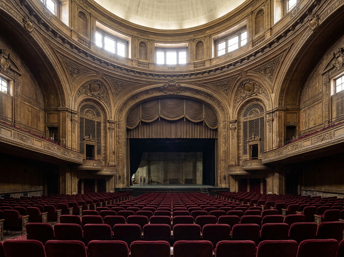 Empty seats inside a historic Syracuse theater before an event.