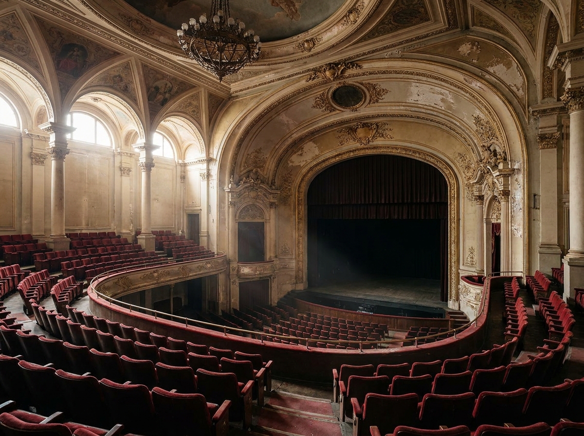 Empty seats in a historic theater in Tacoma, ready for an event.