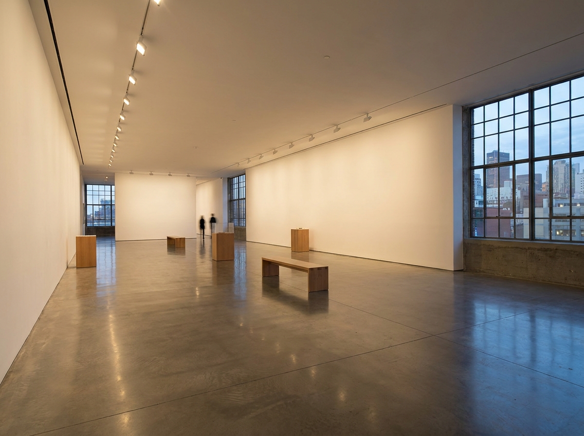 An empty art gallery space prepared for a Tacoma event.