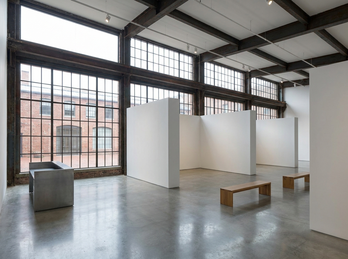 An empty art gallery in Tallahassee prepared for a ticketed show.