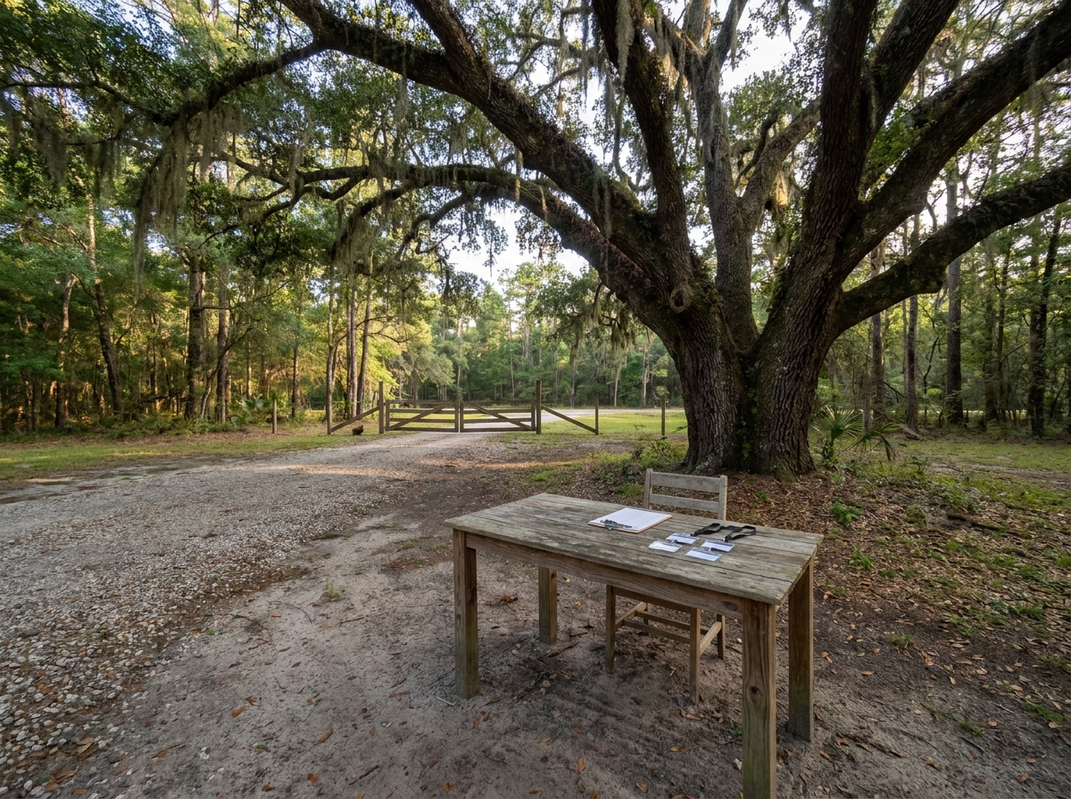 An event check-in station set up at a park in Tallahassee.