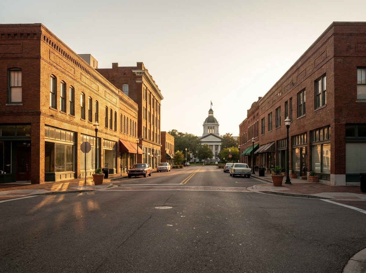 A view of downtown Tallahassee, a hub for local events and ticket sales.
