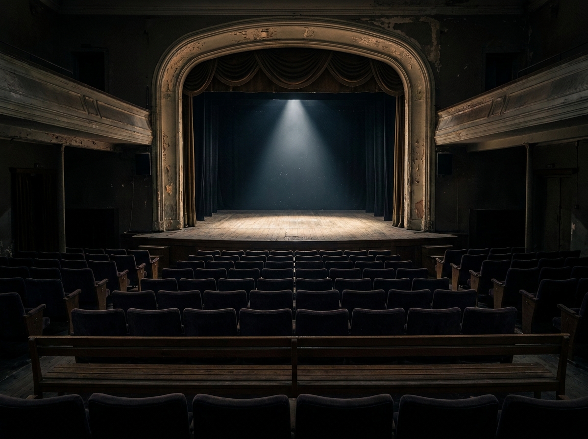 An empty stage and seating in a Toledo theater before a show.